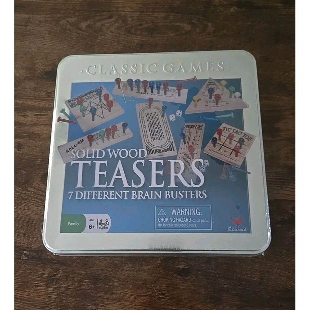 Cardinal TEASERS 7 Different Solid Wood Teasers Game Tin Gift NEW Sealed